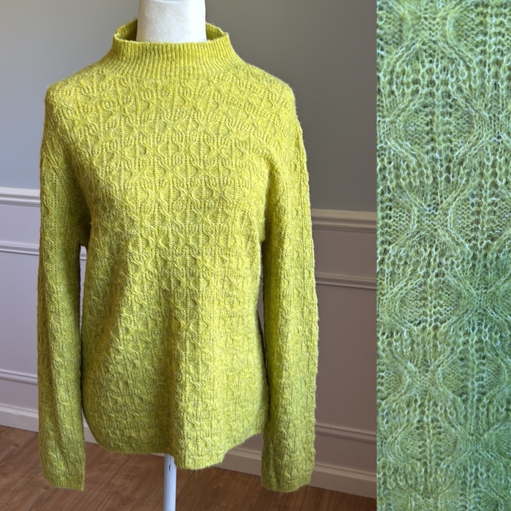 NWOT Md'm Olive Green Sweater Open Work Dark Academia Size Large Wool Fisherman